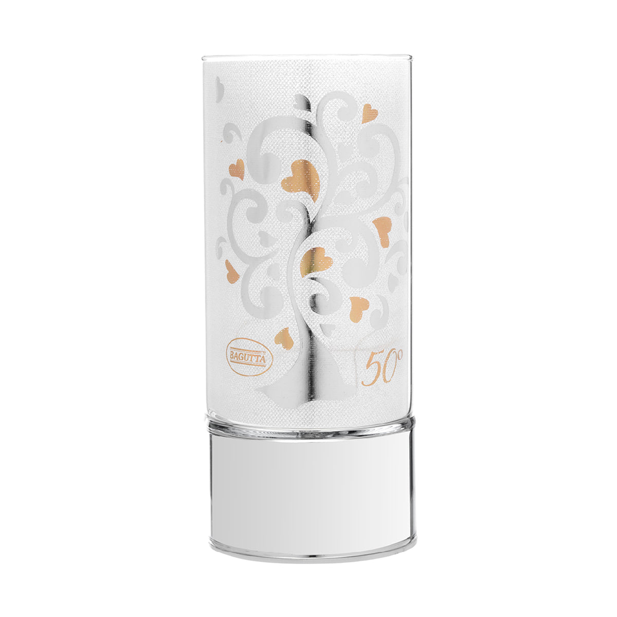 Bagutta Lampada LED in Vetro Albero con Cuori 50° Anniversario Batterie Incluse 9x20 cm