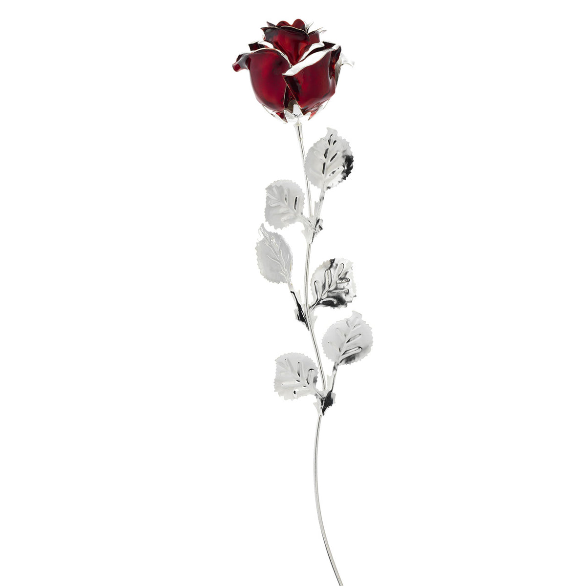 Bagutta Rosa Silver Plated Rossa con Petali Argentati e Astuccio Regalo 39 cm