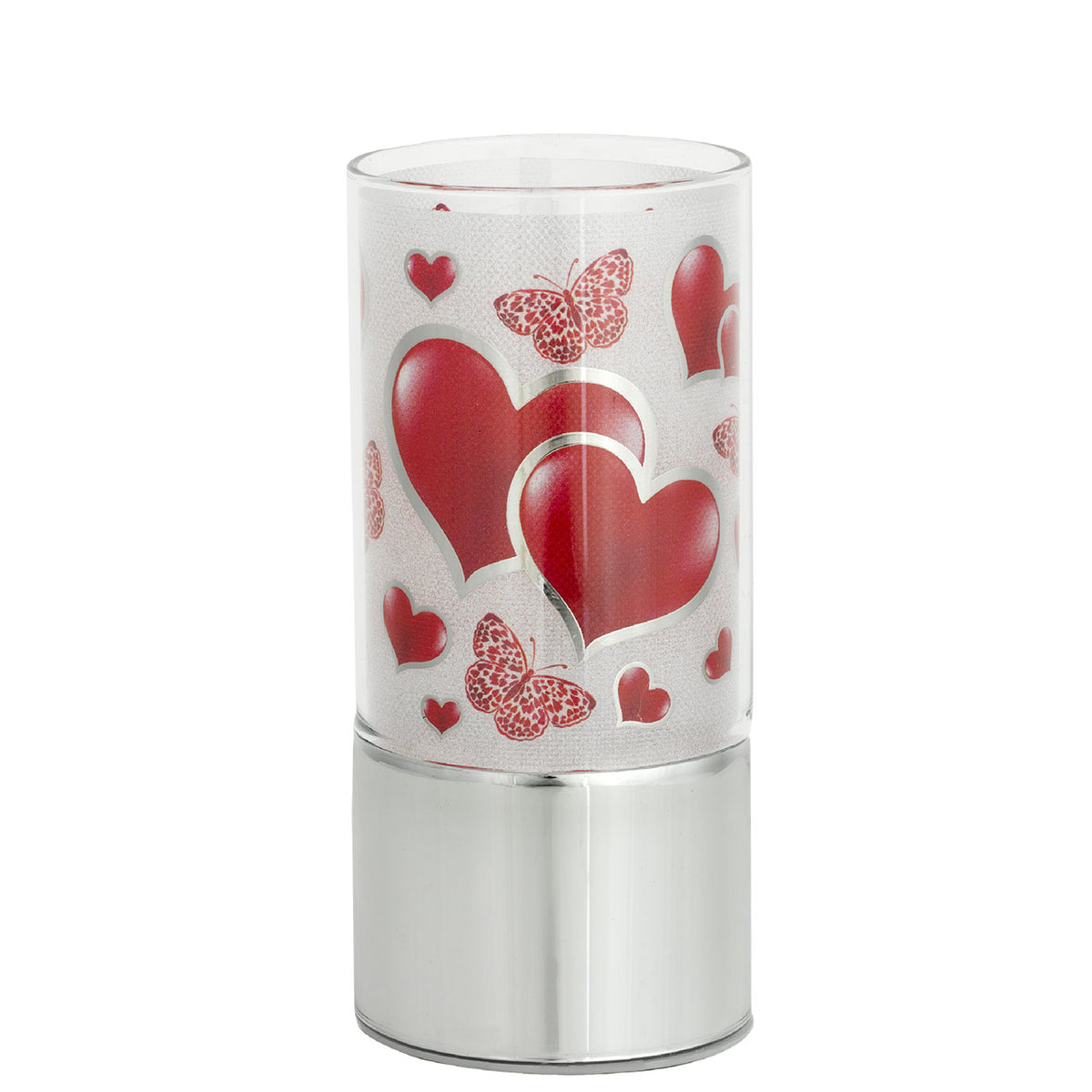 Bagutta Lampada LED in Vetro Cuori e Farfalle Rossi Batterie Incluse 7x15 cm