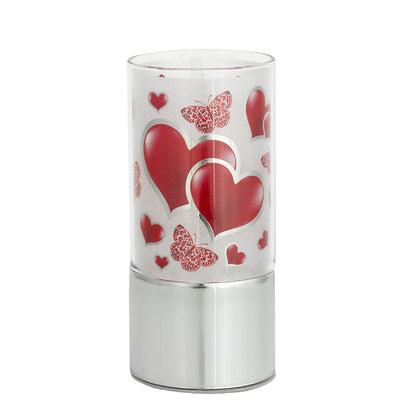 Bagutta Lampada LED in Vetro Cuori e Farfalle Rossi Batterie Incluse 7x15 cm