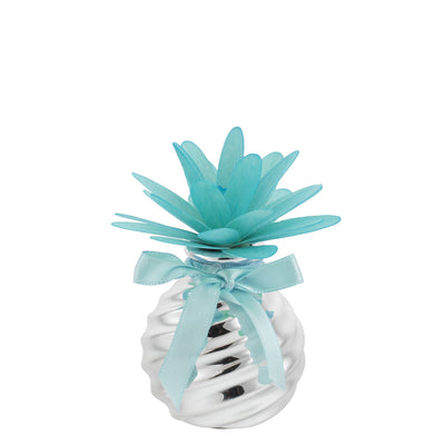 Bagutta Profumatore per Ambienti Vetro Argentato a Spirale con Dalia Azzurra 6x10 cm