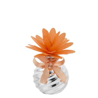 Bagutta Profumatore per Ambienti Vetro Argentato a Spirale con Dalia Arancione 6x10 cm