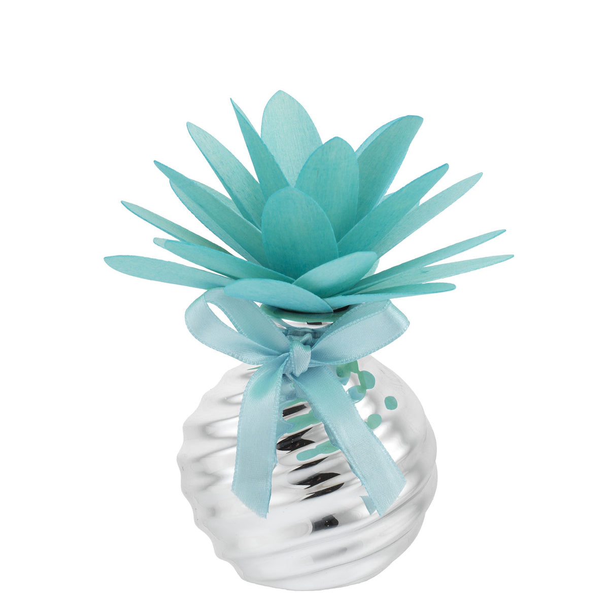 Bagutta Profumatore per Ambienti Vetro Argentato a Spirale con Dalia Azzurra 7x11 cm