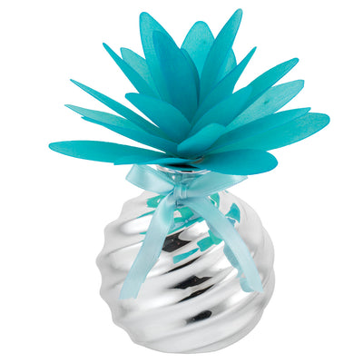 Bagutta Profumatore per Ambienti Vetro Argentato a Spirale con Dalia Azzurra 10x14 cm