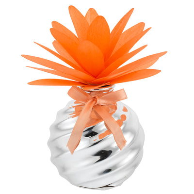 Bagutta Profumatore per Ambienti Vetro Argentato a Spirale con Dalia Arancione 10x14 cm