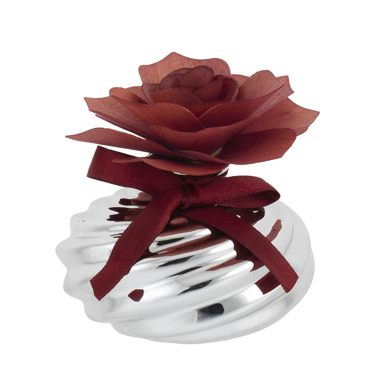 Bagutta Profumatore per Ambienti Sfera Bassa Argentata con Rosa Rossa 8x8 cm
