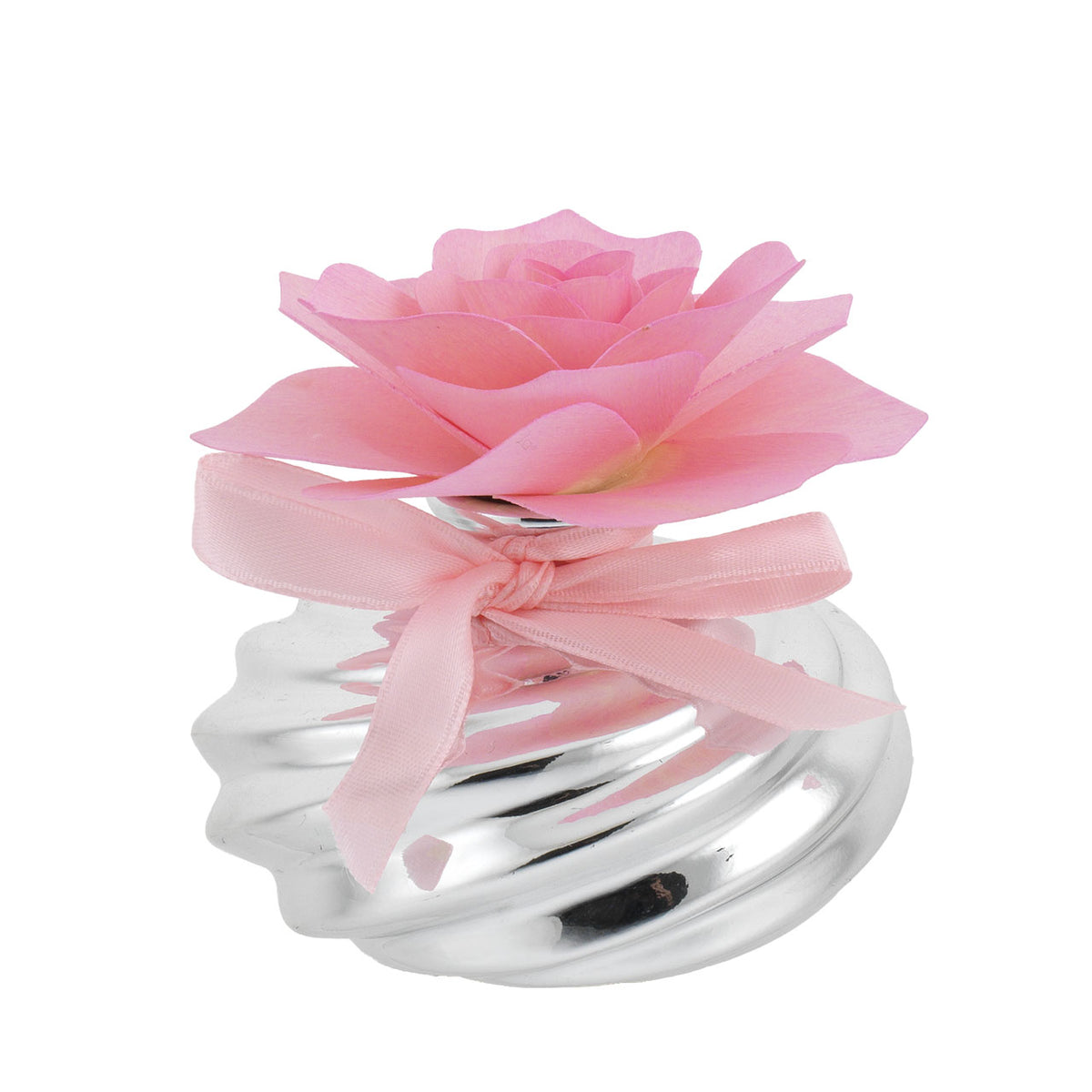 Bagutta Profumatore per Ambienti Sfera Bassa Argentata con Rosa Rosa 8x8 cm