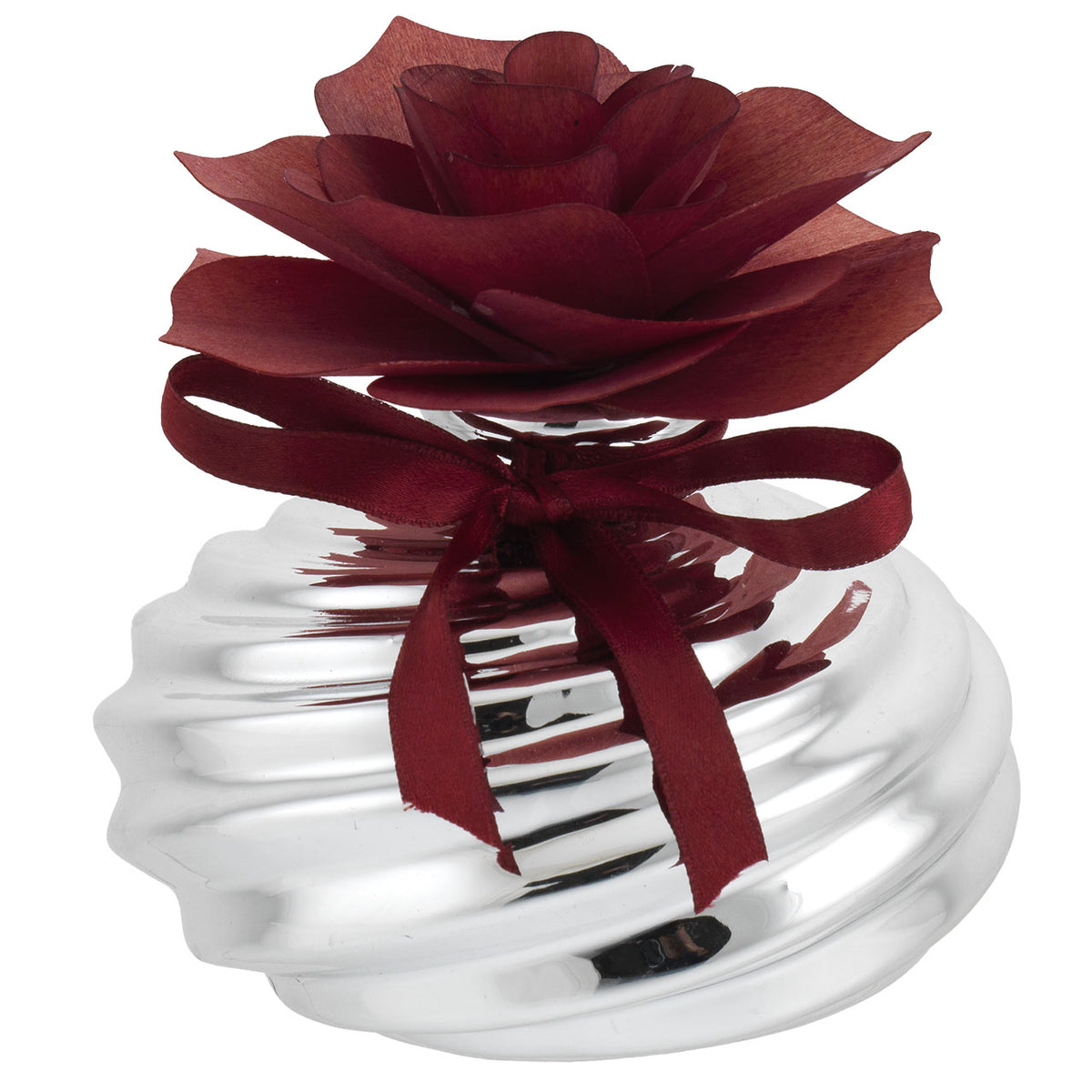 Bagutta Profumatore per Ambienti Sfera Bassa Argentata con Rosa Rossa 11x12 cm