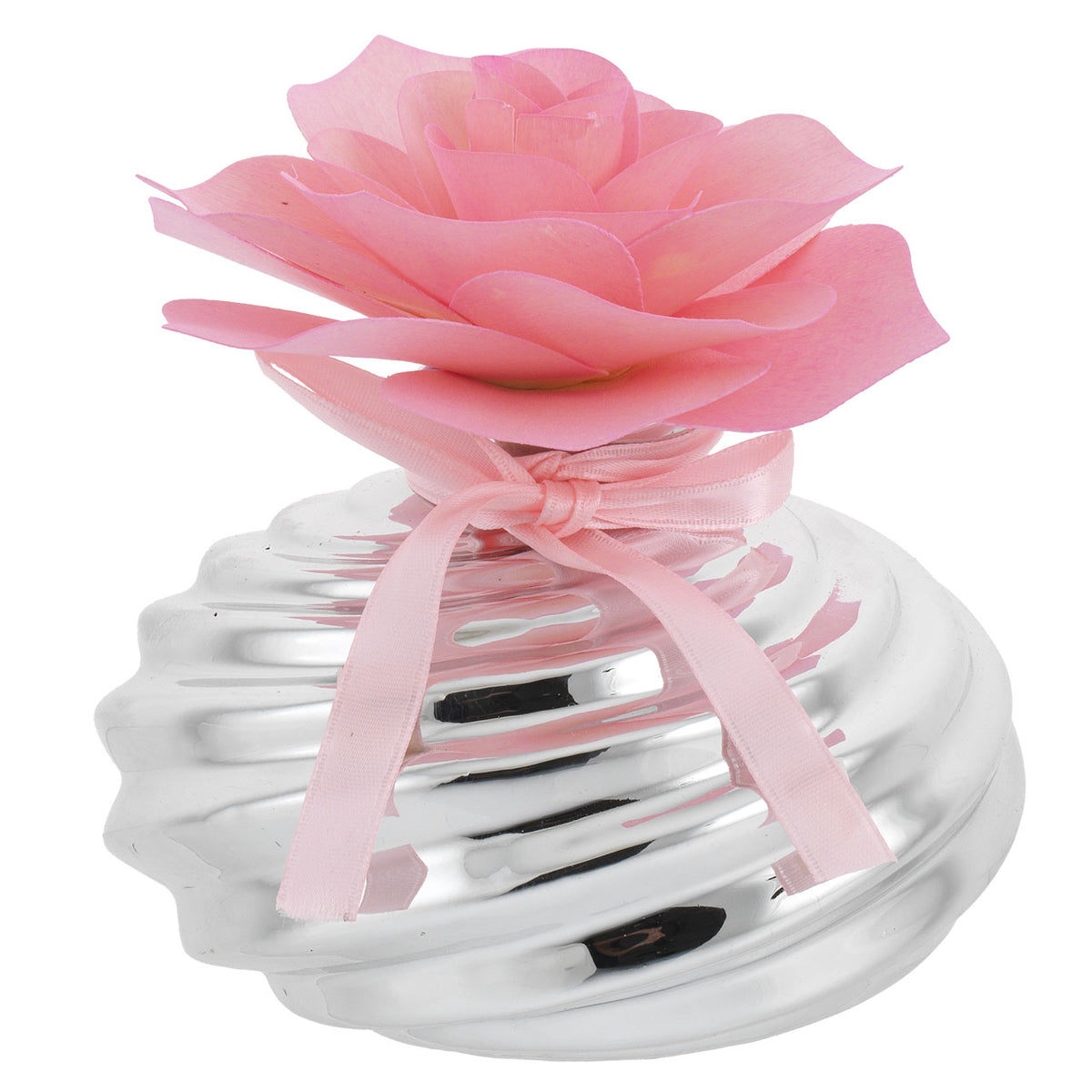 Bagutta Profumatore per Ambienti Sfera Bassa Argentata con Rosa Rosa 11x12 cm