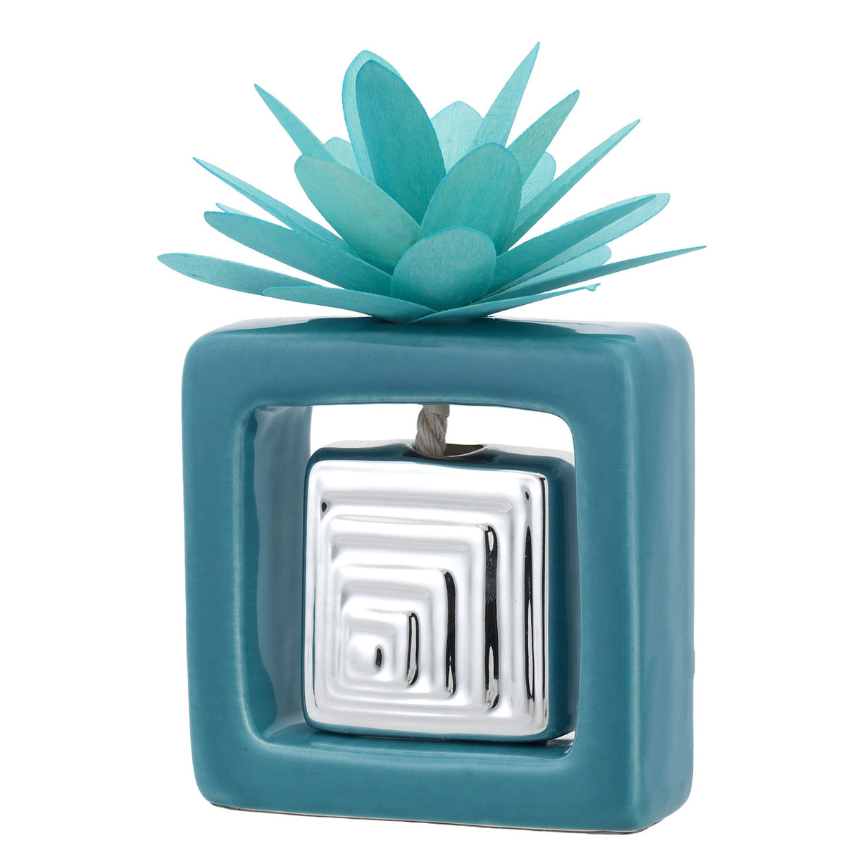 Bagutta Profumatore per Ambienti Quadrato Azzurro e Argentato con Dalia Azzurra 10x16 cm