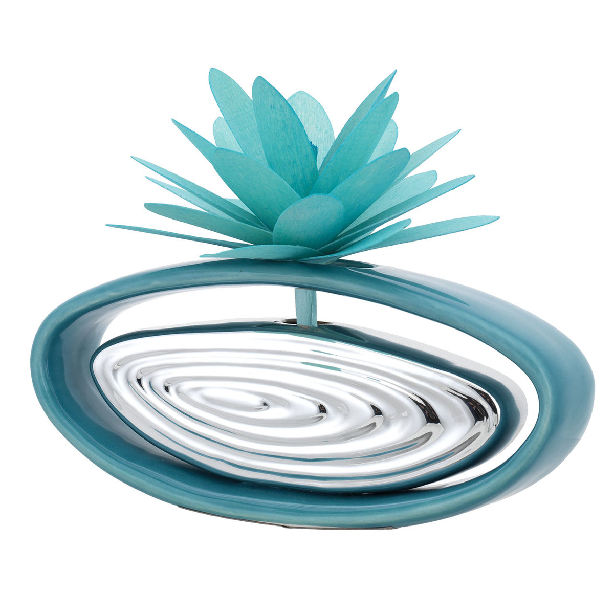Bagutta Profumatore per Ambienti Ovale Azzurro e Argentato con Dalia Azzurra 16x14 cm