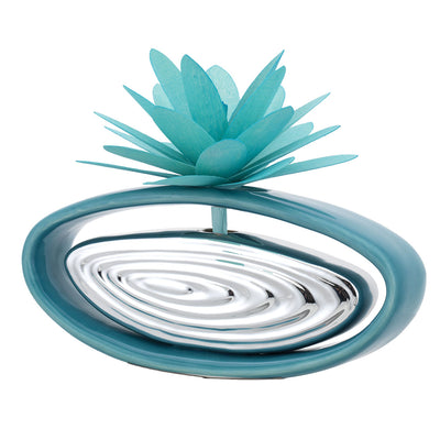 Bagutta Profumatore per Ambienti Ovale Azzurro e Argentato con Dalia Azzurra 16x14 cm