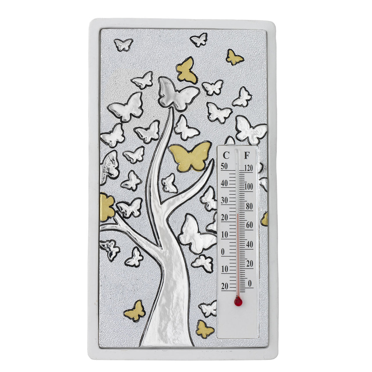 Bagutta Termometro Decorativo da Tavolo Rettangolare Albero con Farfalle 10x18 cm