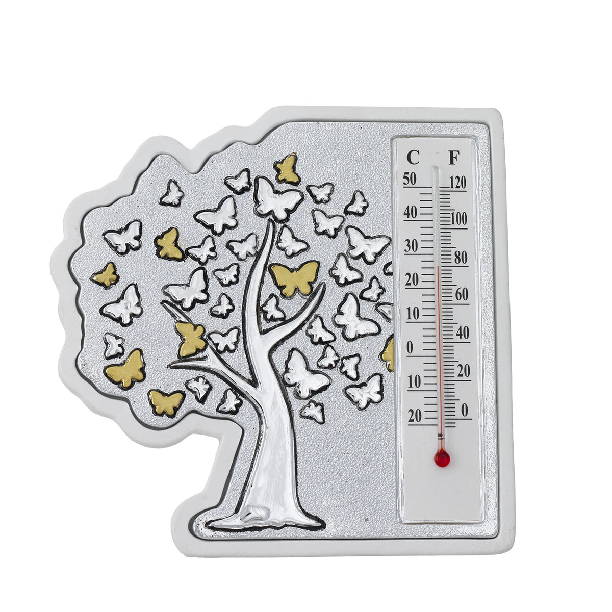 Bagutta Termometro Decorativo da Tavolo Sagomato Albero con Farfalle 10,5x10,5 cm