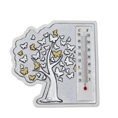 Bagutta Termometro Decorativo da Tavolo Sagomato Albero con Farfalle 10,5x10,5 cm