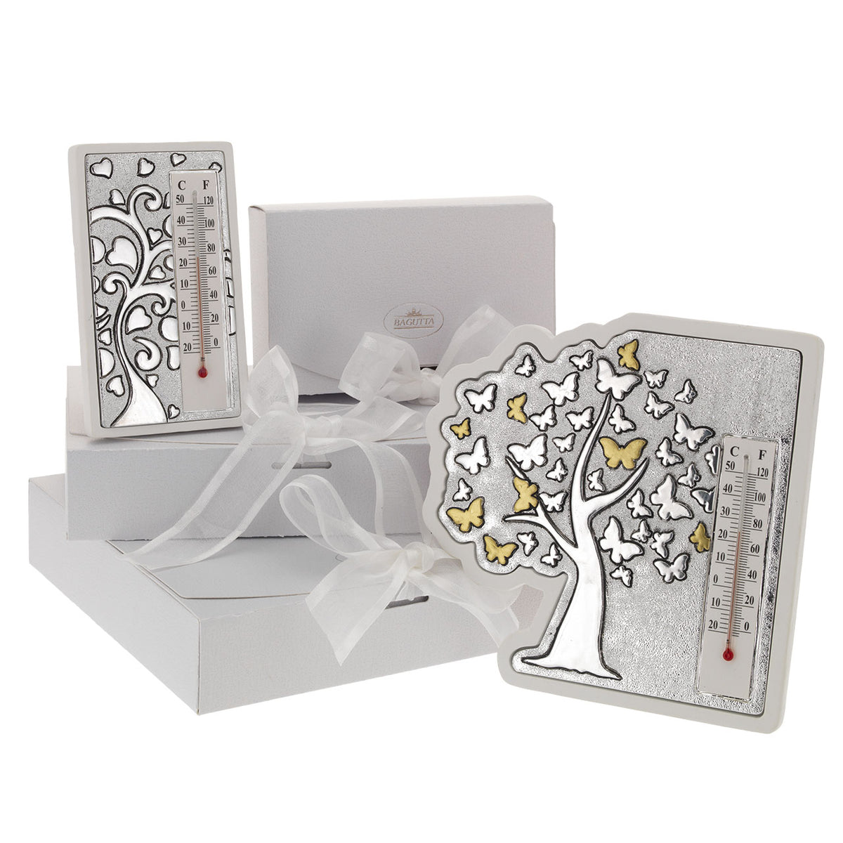 Bagutta Termometro Decorativo da Tavolo Sagomato Albero con Cuori 15x15 cm