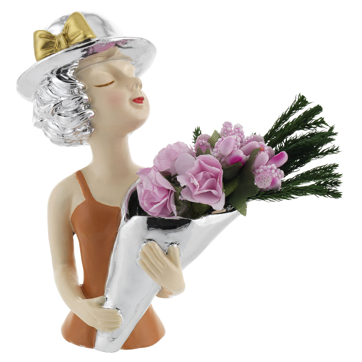 Bagutta Ville Lumière Mezzobusto Donna Nocciola con Bouquet e Cappello 12 cm