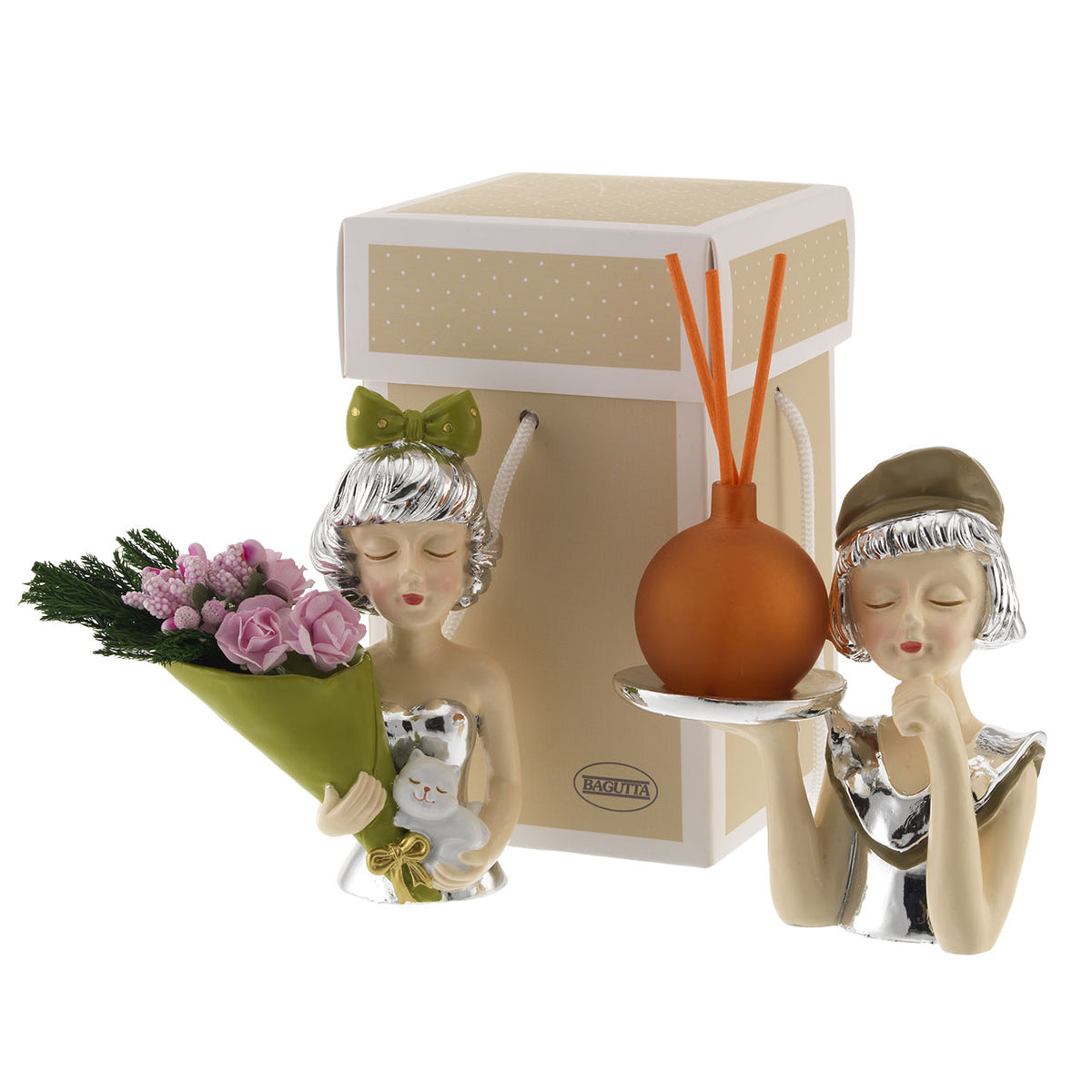 Bagutta Ville Lumière Mezzobusto Donna Nocciola con Bouquet e Cappello 12 cm