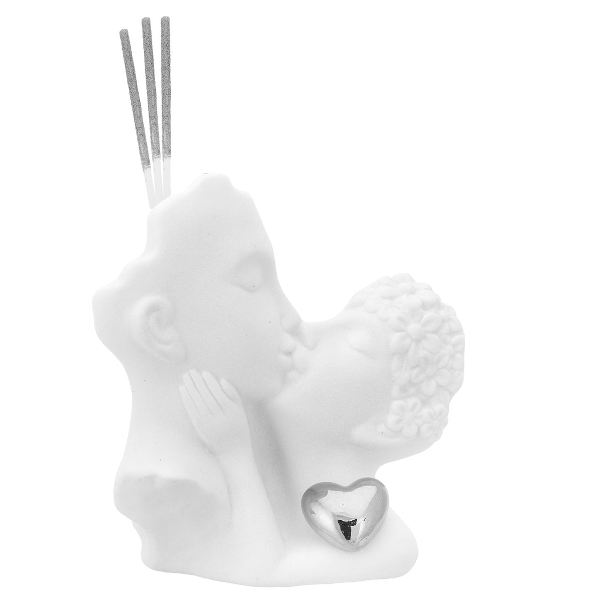 Bagutta Scultura Coppia che si Bacia con Cuore Argentato