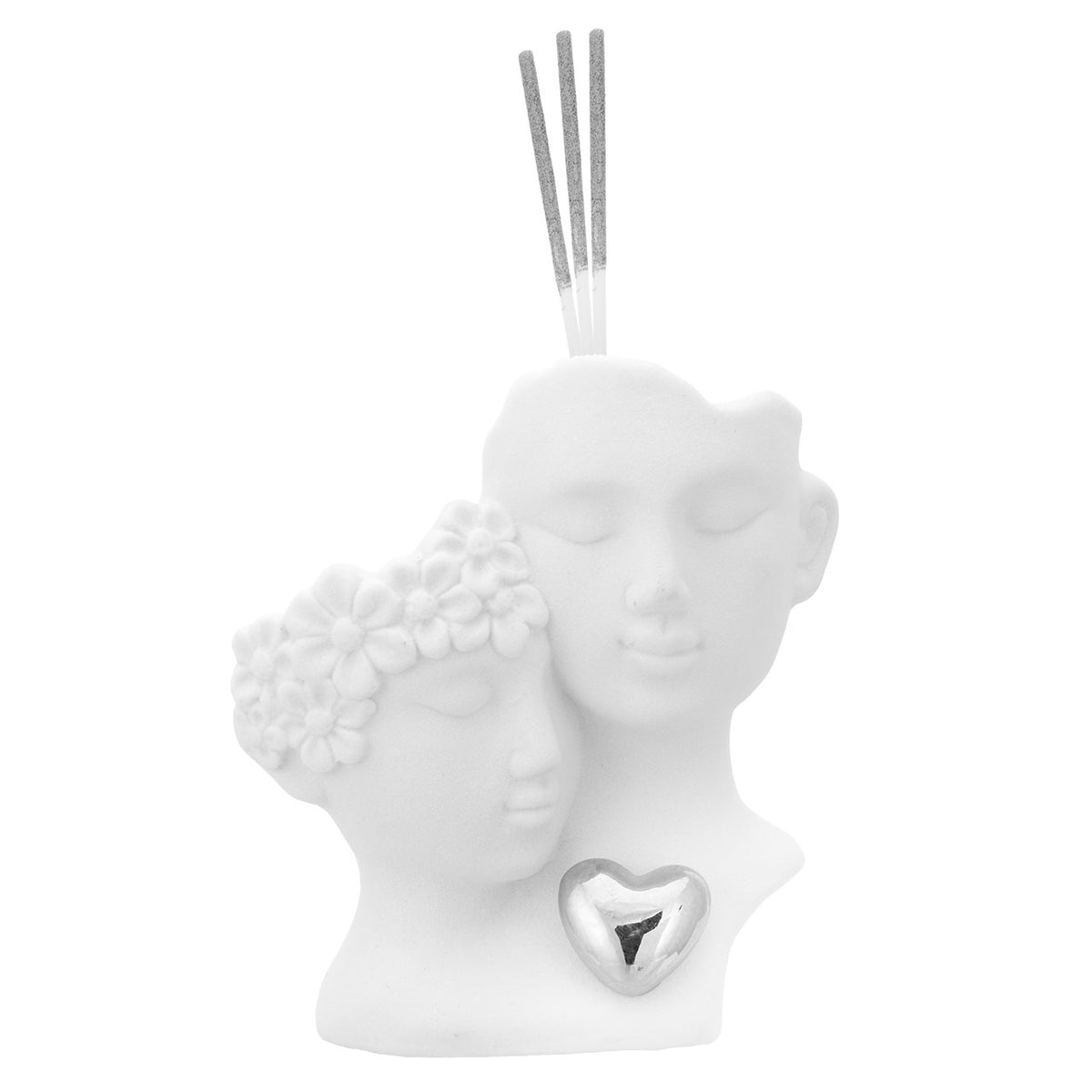 Bagutta Scultura Coppia Abbracciata con Cuore Argentato