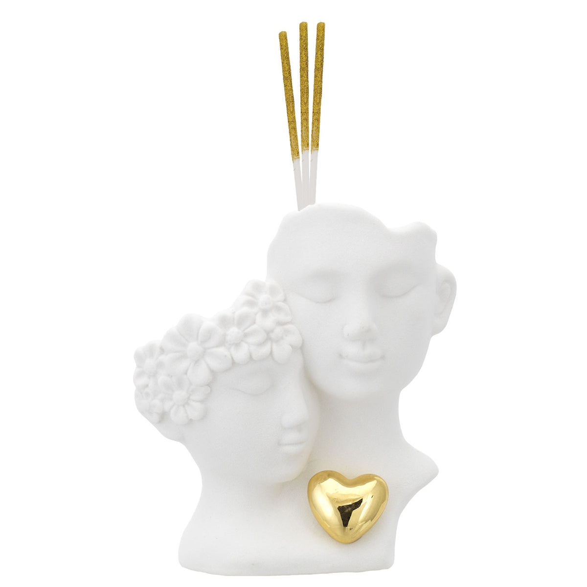 Bagutta Scultura Coppia Abbracciata con Cuore Dorato