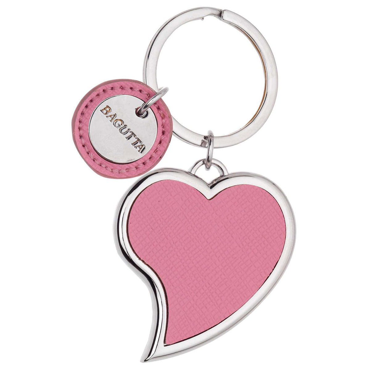Bagutta Portachiavi Cuore Asimmetrico Rosa con Pendente Tondo 8,5 cm