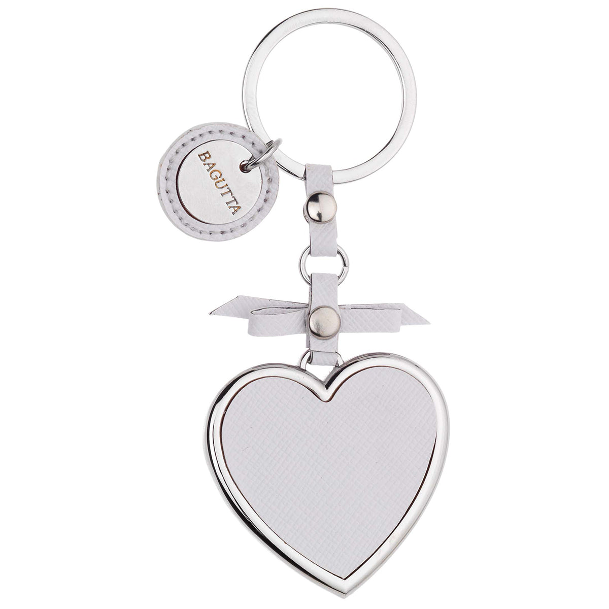 Bagutta Portachiavi Cuore Classico Bianco con Fiocco e Pendente Tondo 11 cm