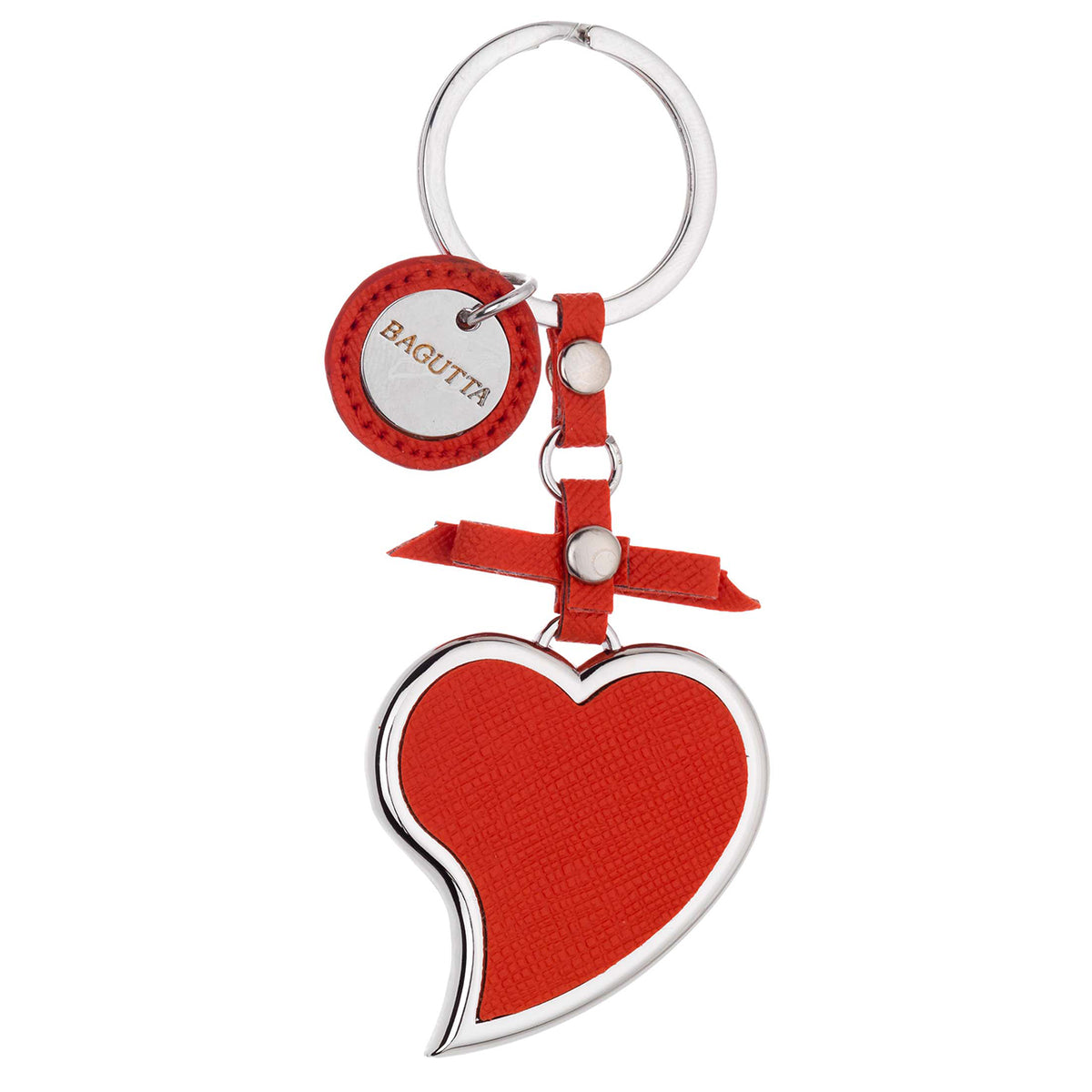 Bagutta Portachiavi Cuore Asimmetrico Rosso con Fiocco e Pendente Tondo 11 cm