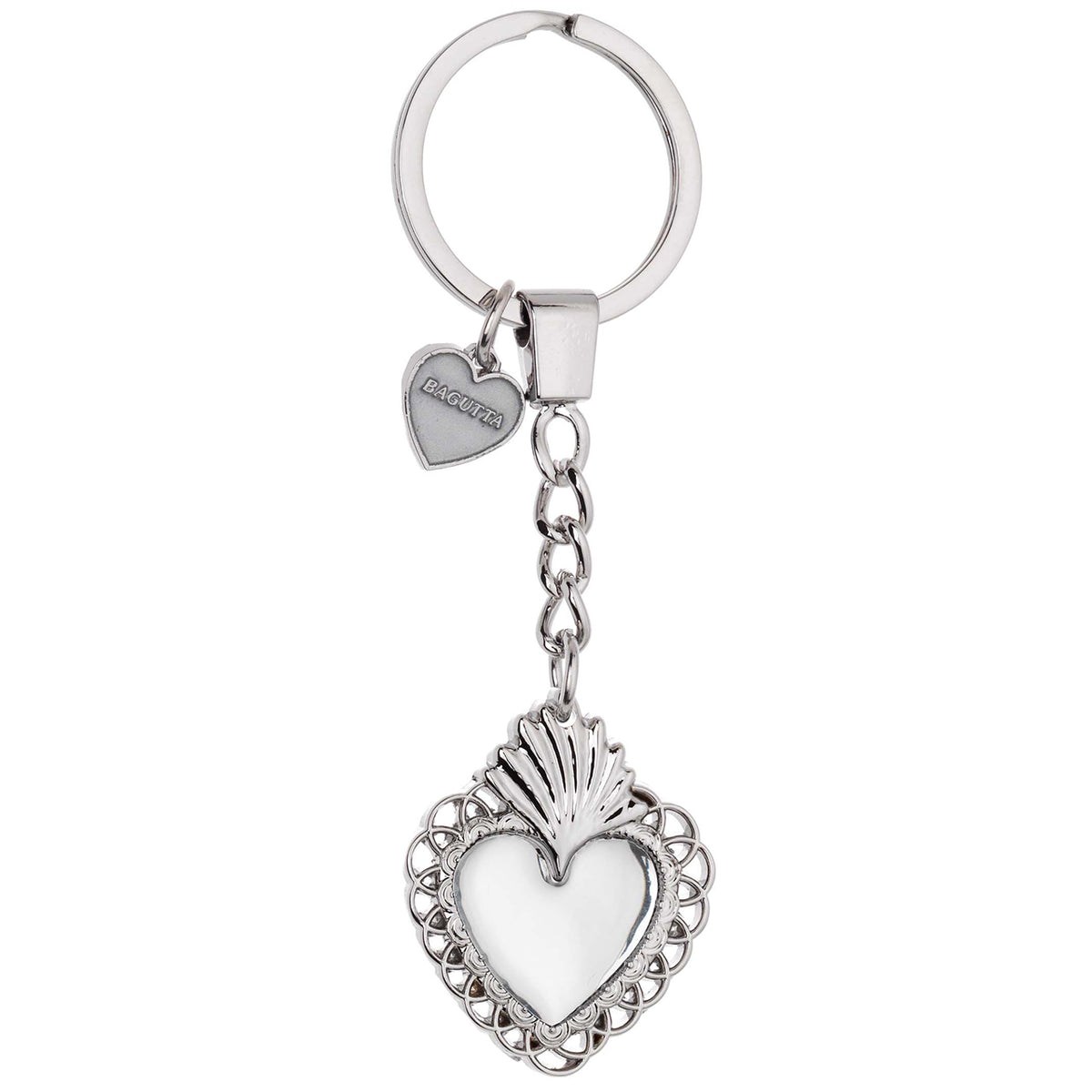 Bagutta Portachiavi in Metallo Sacro Cuore Classico con Cornice Intrecciata Argento 11 cm