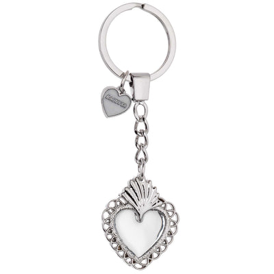 Bagutta Portachiavi in Metallo Sacro Cuore Classico con Cornice Intrecciata Argento 11 cm