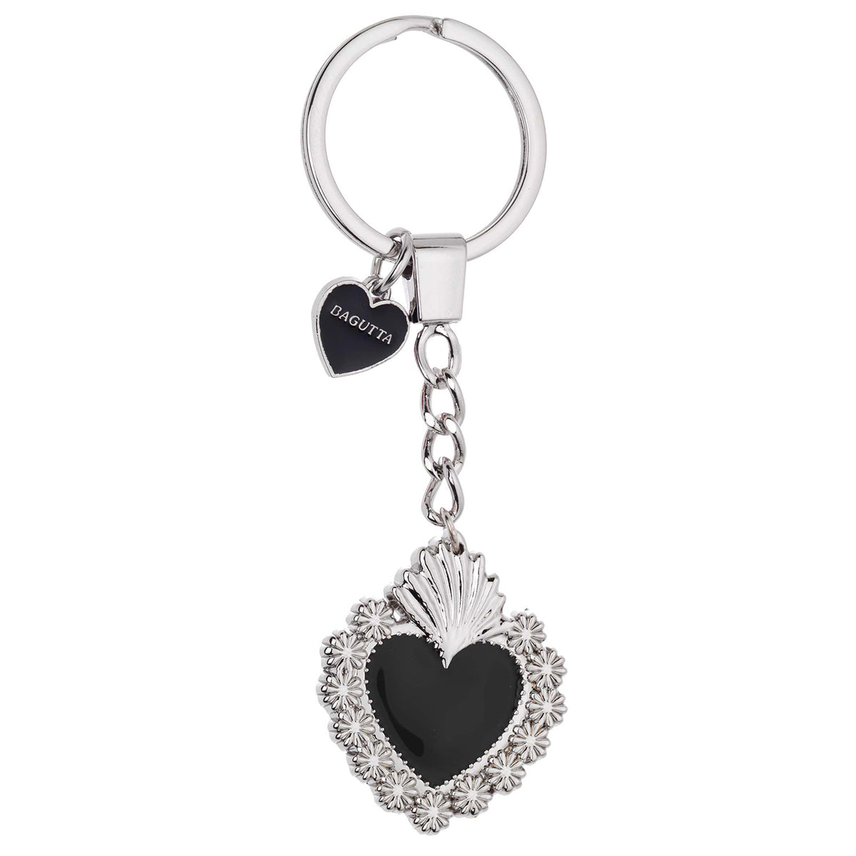 Bagutta Portachiavi in Metallo Sacro Cuore Classico con Cornice di Margherite Nero 11 cm