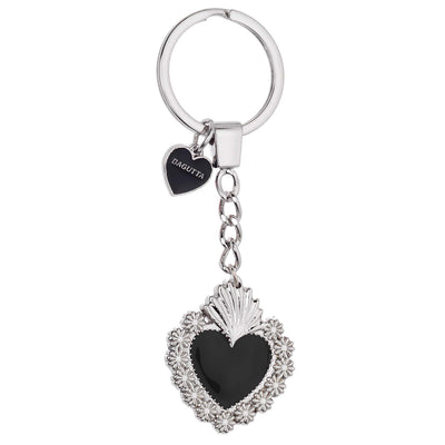 Bagutta Portachiavi in Metallo Sacro Cuore Classico con Cornice di Margherite Nero 11 cm