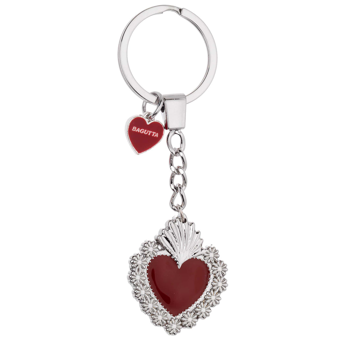 Bagutta Portachiavi in Metallo Sacro Cuore Classico con Cornice di Margherite Rosso 11 cm