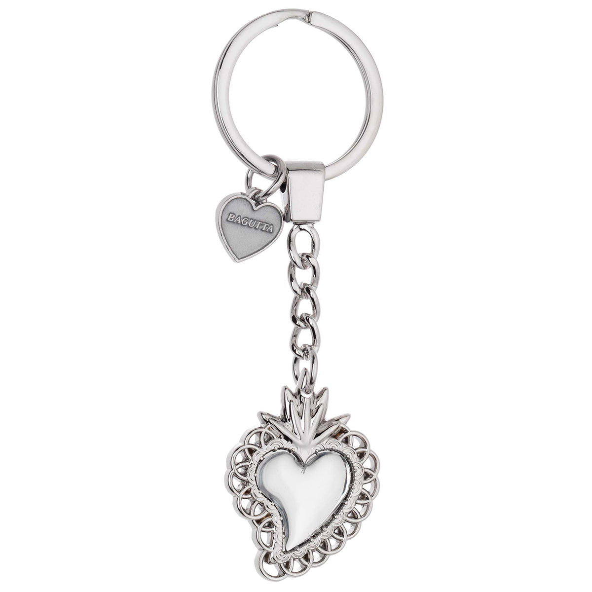 Bagutta Portachiavi in Metallo Sacro Cuore Asimmetrico con Cornice Intrecciata Argento 11 cm