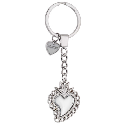 Bagutta Portachiavi in Metallo Sacro Cuore Asimmetrico con Cornice Intrecciata Argento 11 cm