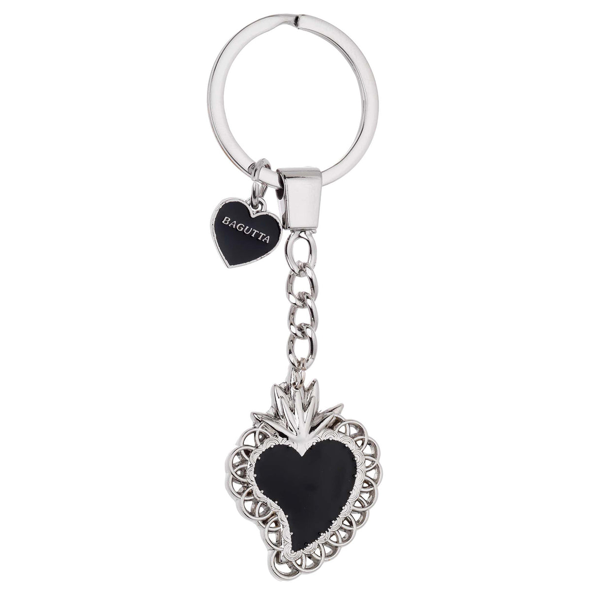 Bagutta Portachiavi in Metallo Sacro Cuore Asimmetrico con Cornice Intrecciata Nero 11 cm