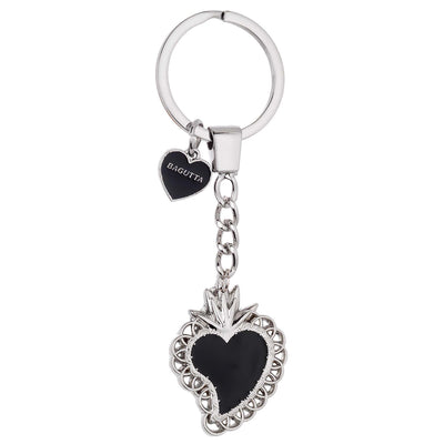 Bagutta Portachiavi in Metallo Sacro Cuore Asimmetrico con Cornice Intrecciata Nero 11 cm