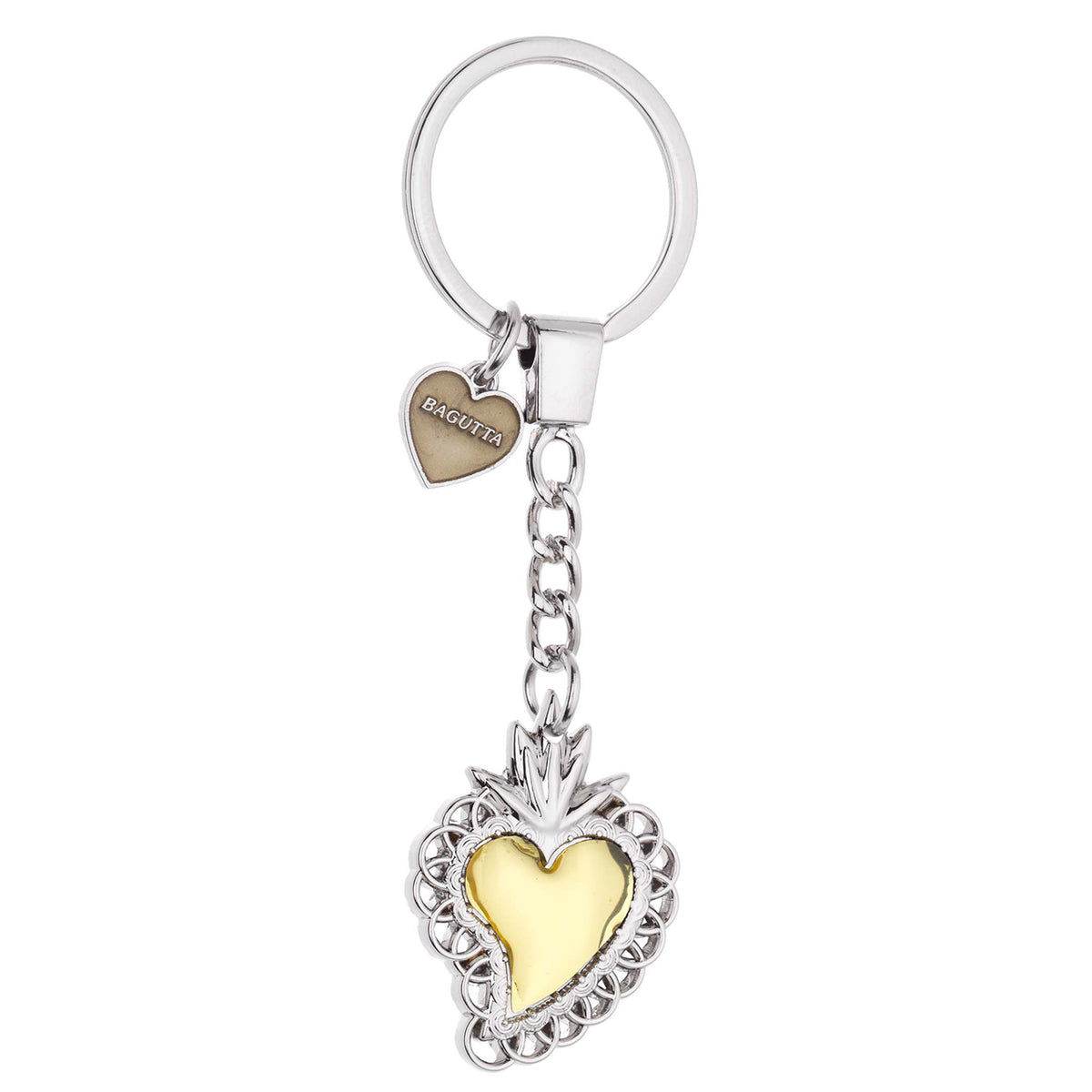 Bagutta Portachiavi in Metallo Sacro Cuore Asimmetrico con Cornice Intrecciata Oro 11 cm