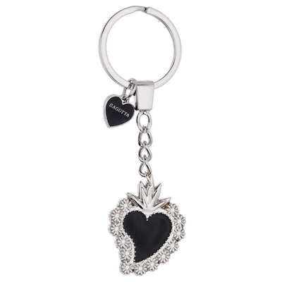 Bagutta Portachiavi in Metallo Sacro Cuore Asimmetrico con Cornice di Margherite Nero 11 cm