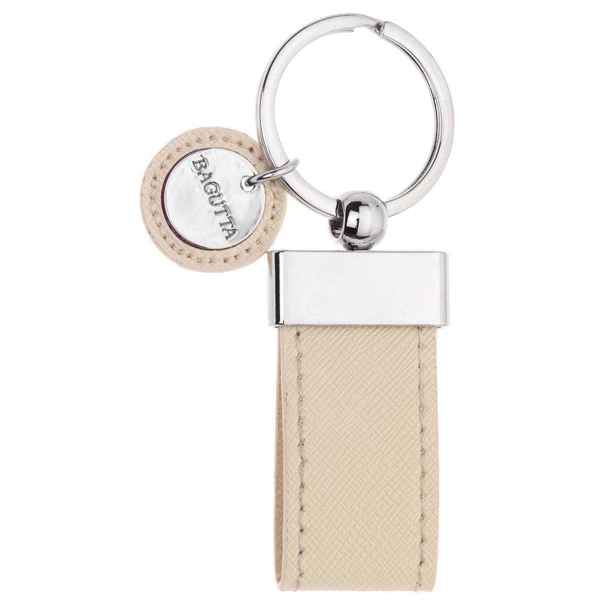 Bagutta Portachiavi ad Anello con Fettuccia Testurizzata Crema e Logo Tondo 9 cm