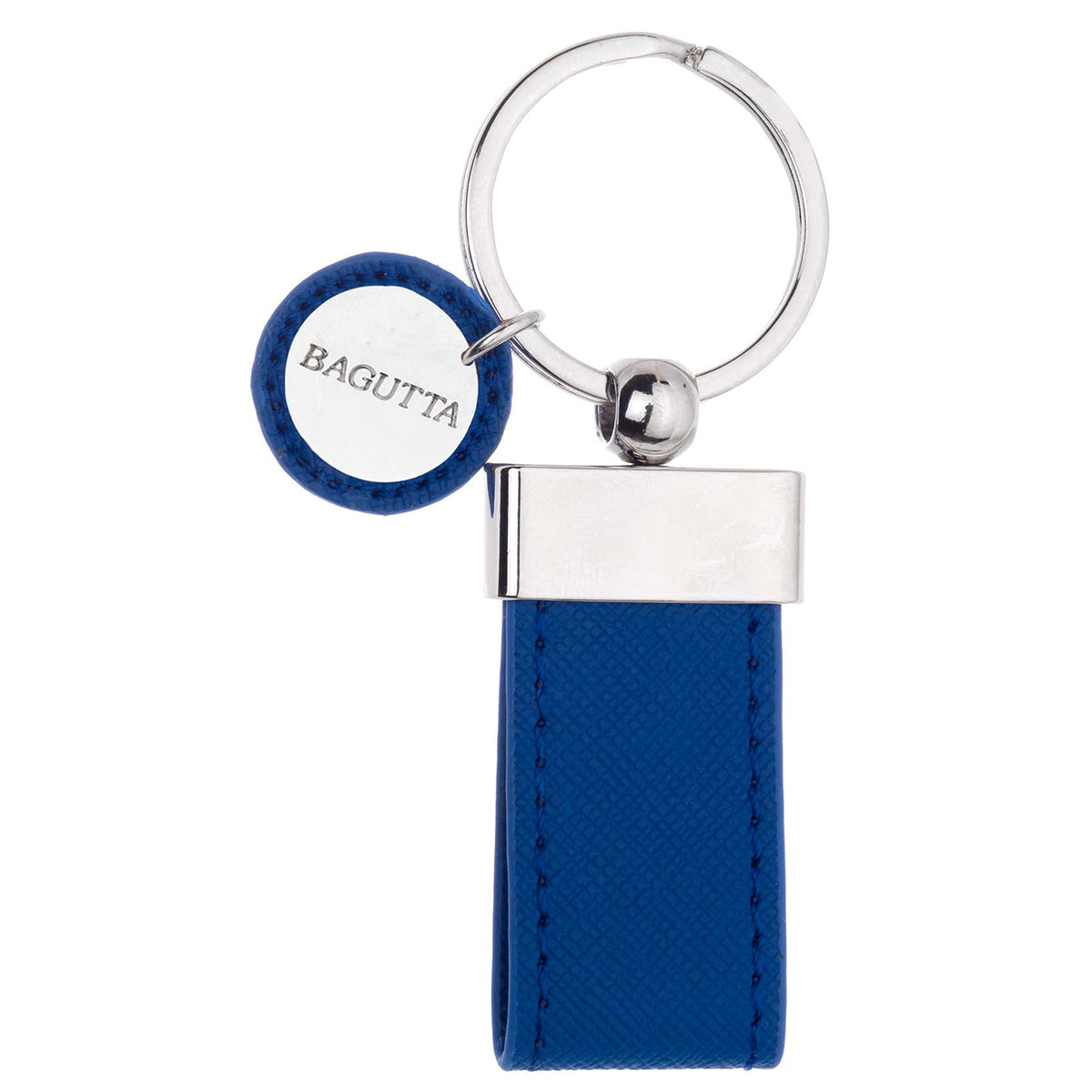 Bagutta Portachiavi ad Anello con Fettuccia Testurizzata Blu e Logo Tondo 9 cm