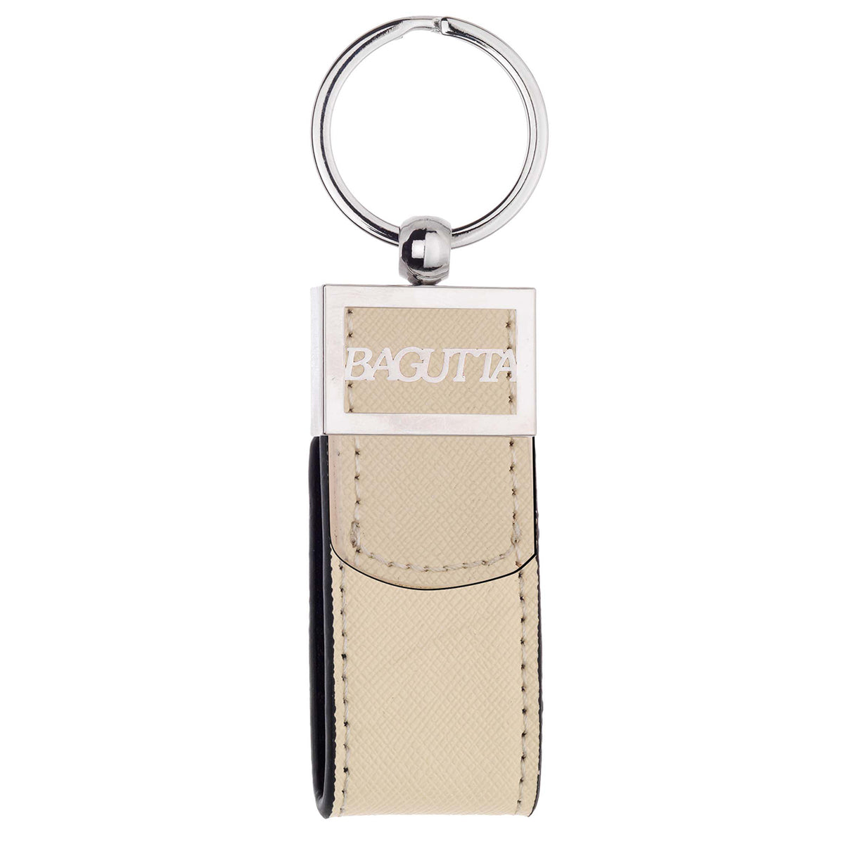 Bagutta Portachiavi ad Anello con Fettuccia Testurizzata Crema e Logo Traforato 11 cm