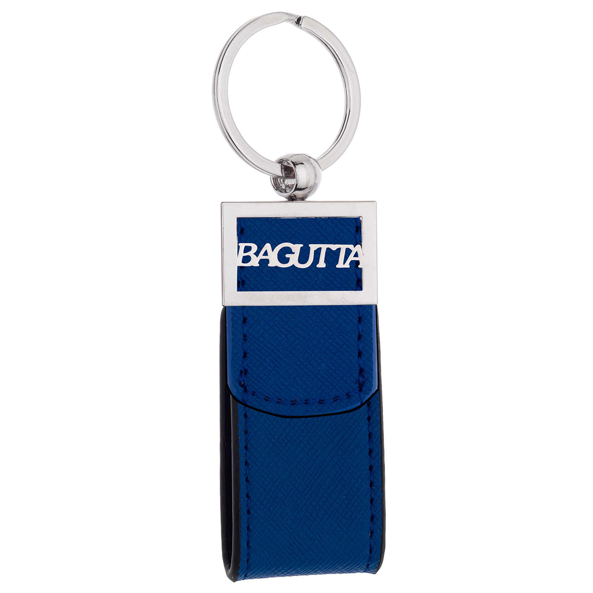 Bagutta Portachiavi ad Anello con Fettuccia Testurizzata Blu e Logo Traforato 11 cm
