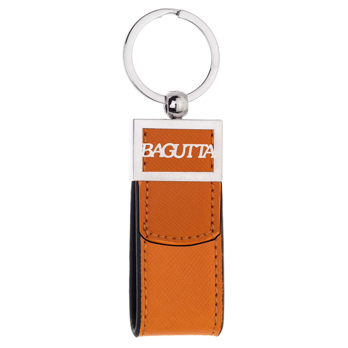 Bagutta Portachiavi ad Anello con Fettuccia Testurizzata Arancione e Logo Traforato 11 cm