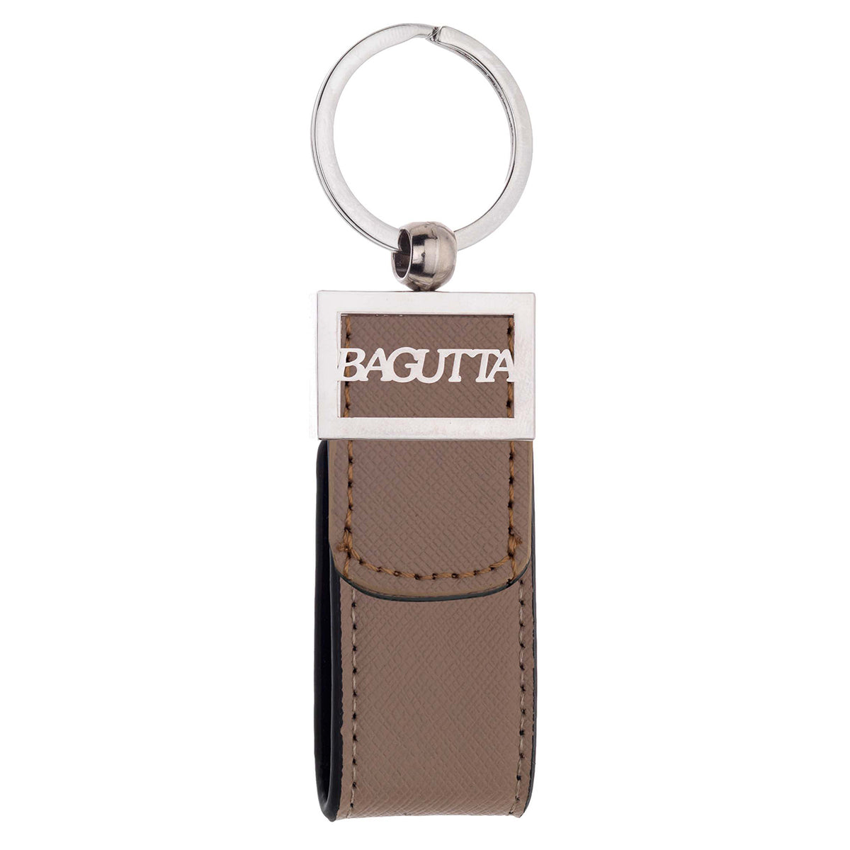 Bagutta Portachiavi ad Anello con Fettuccia Testurizzata Marrone e Logo Traforato 11 cm