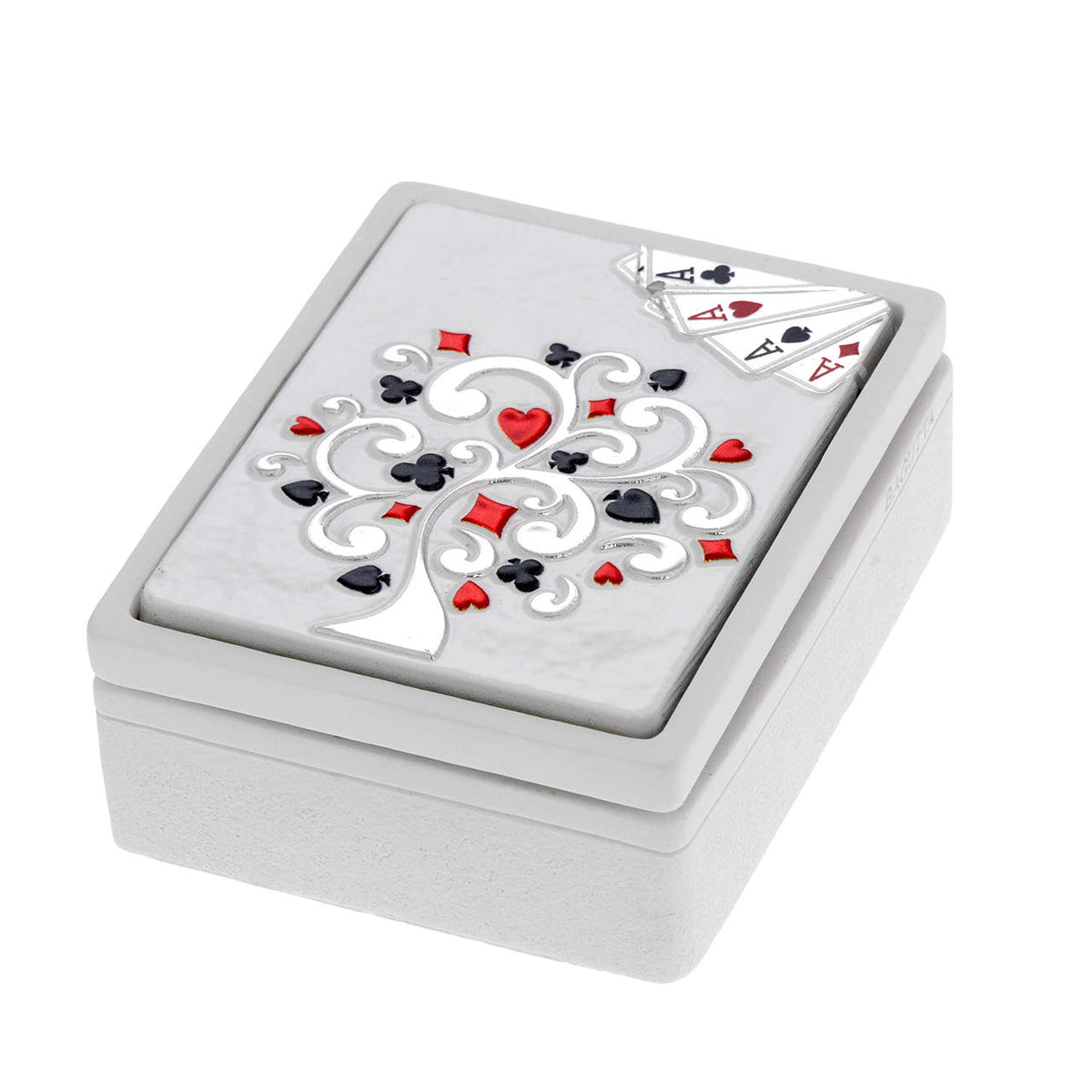 Bagutta Scatola Bianca con Mazzo di Carte Rosso Albero dei Semi Bianco 8,5x10,5 cm