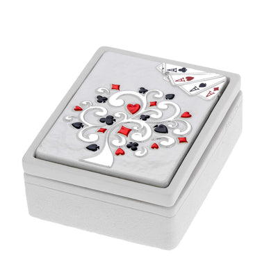 Bagutta Scatola Bianca con Mazzo di Carte Rosso Albero dei Semi Bianco 8,5x10,5 cm