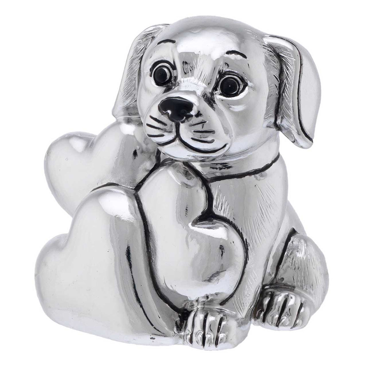 Bagutta I Teneroni Statuina Argentata Cagnolino con Cuori 5x4x5 cm