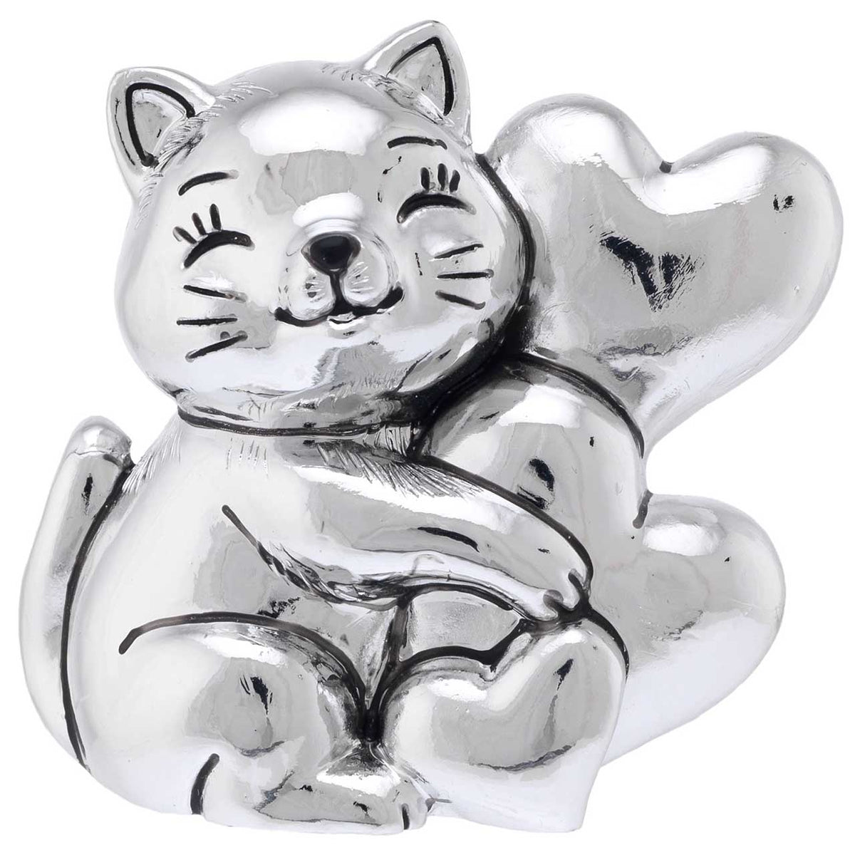 Bagutta I Teneroni Statuina Argentata Gatto con Cuori 6x4x6 cm