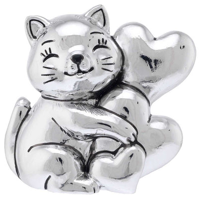 Bagutta I Teneroni Statuina Argentata Gatto con Cuori 6x4x6 cm